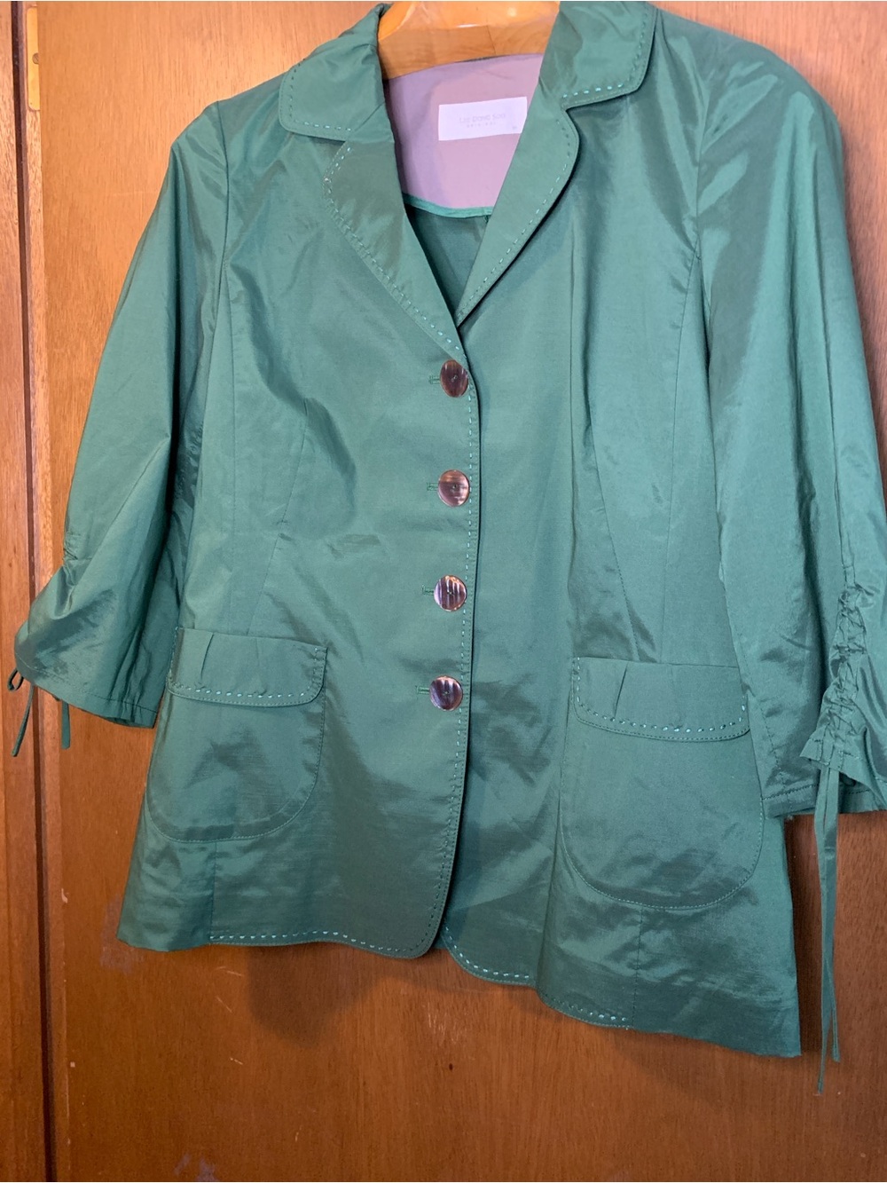 Lee Dong Soo Emerald Green Button-Front Stretch Blazer Jacket